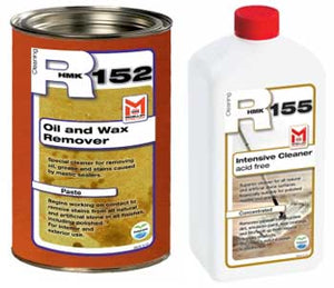 HMK stain removing poultice combo kit for removing stains from stone. HMK R152 Stain Removing Poultice and R155 Intensive Cleaner in this kit